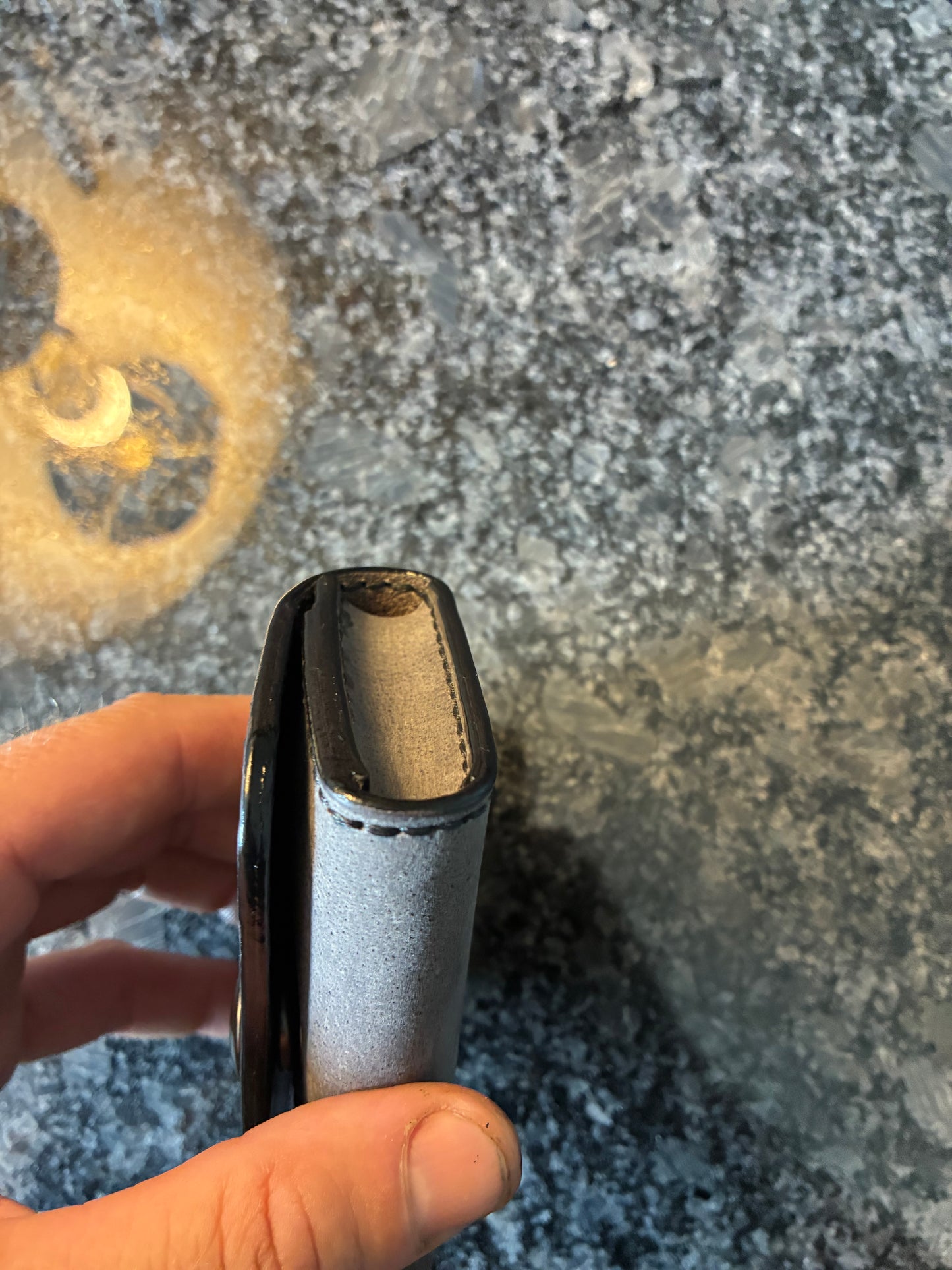 Handmade Crazy Horse water buffalo leather business card holder