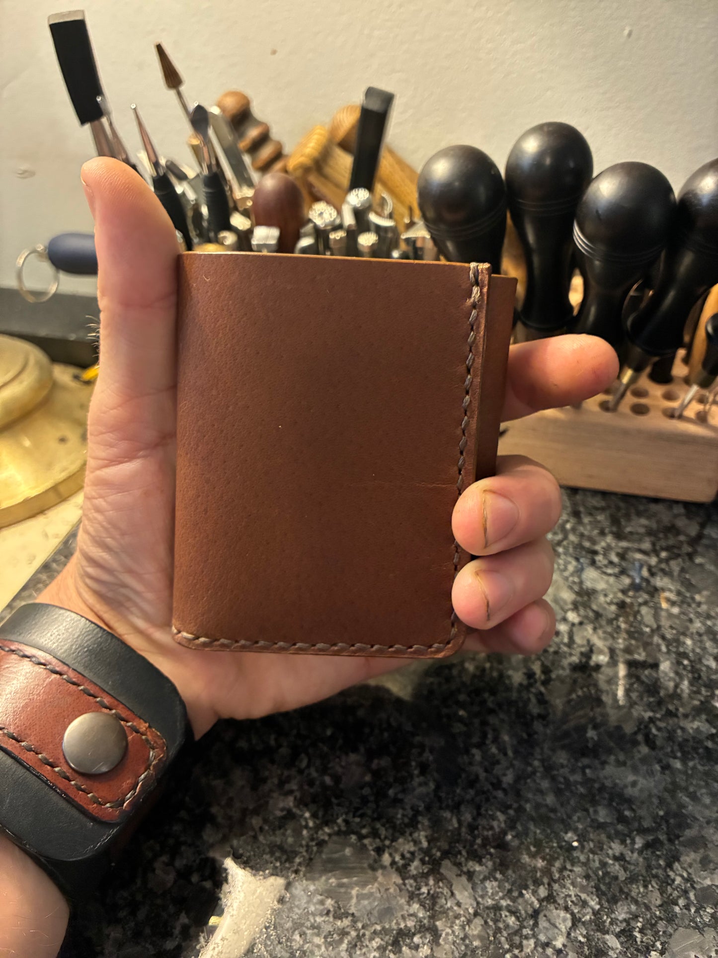 Handmade Crazy Horse water buffalo leather trifold wallet