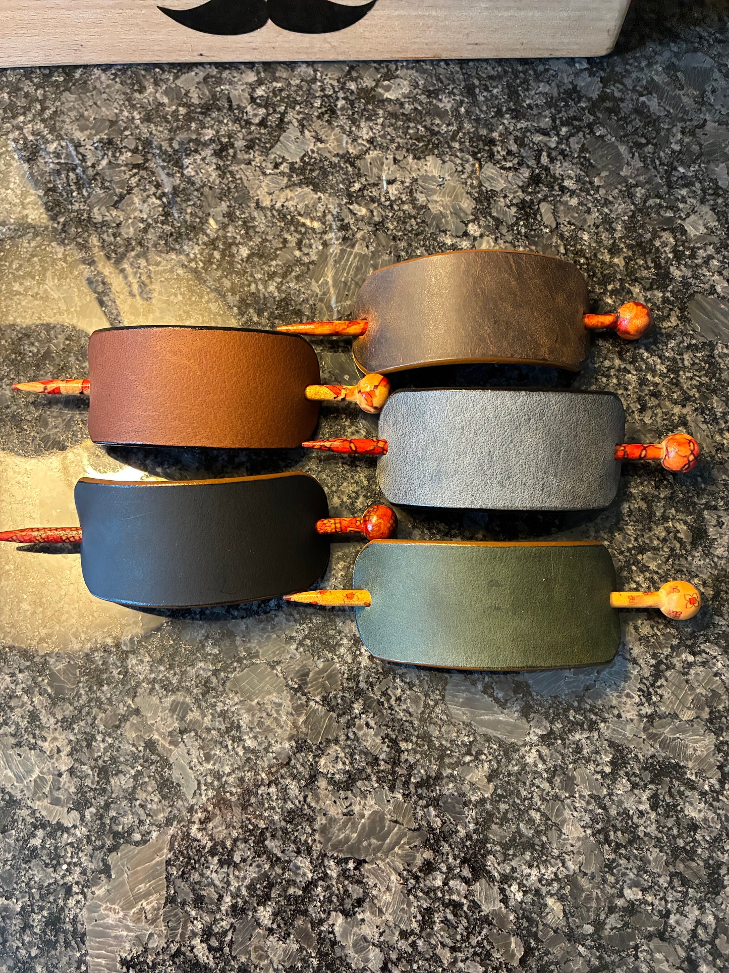 Crazy Horse water buffalo leather hair barrettes