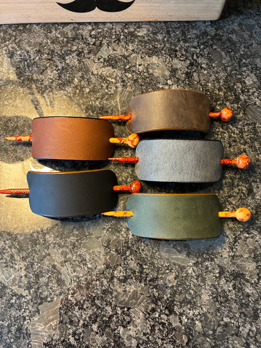 Crazy Horse water buffalo leather hair barrettes