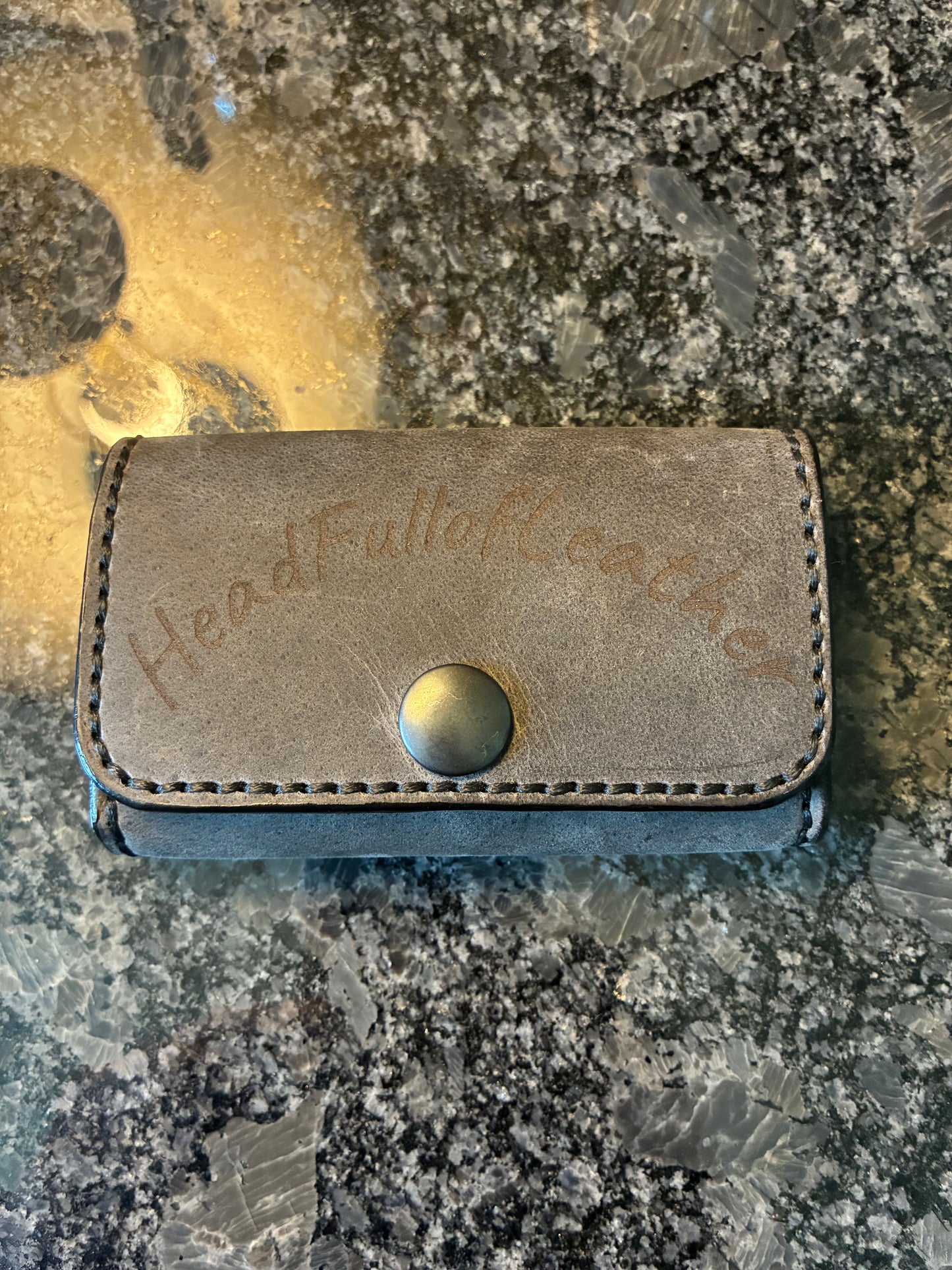 Handmade Crazy Horse water buffalo leather business card holder