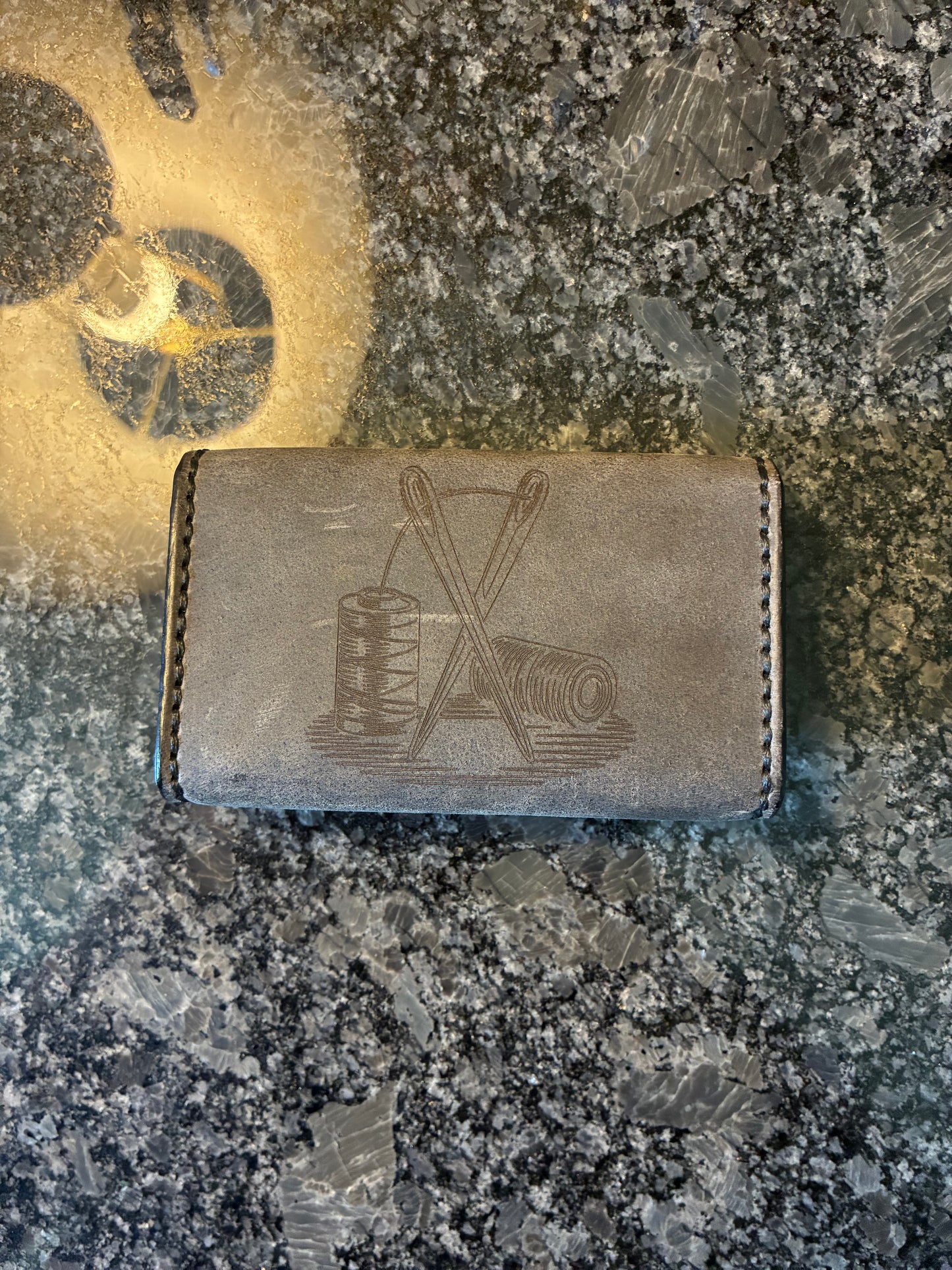 Handmade Crazy Horse water buffalo leather business card holder