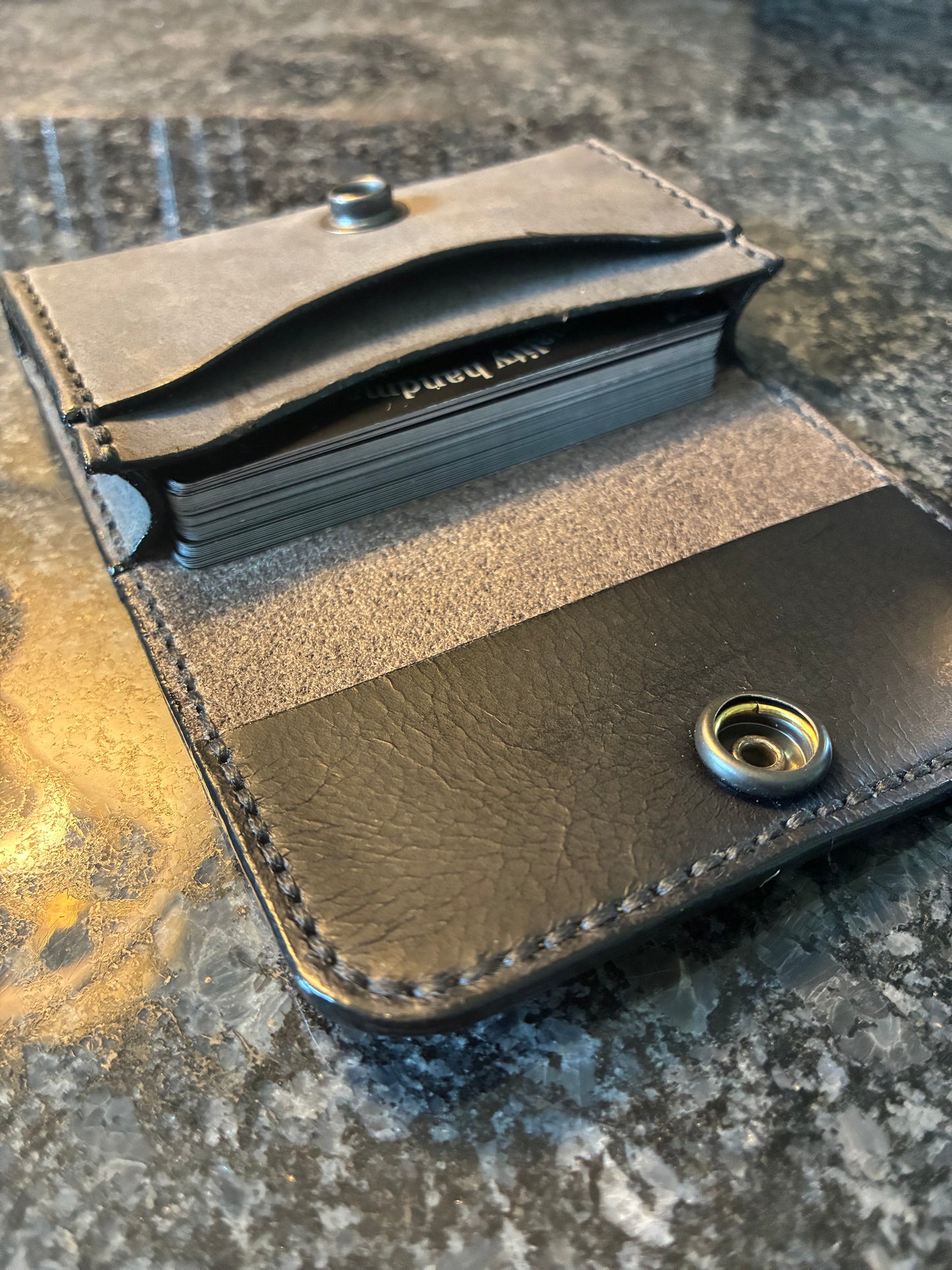 Handmade Crazy Horse water buffalo leather business card holder