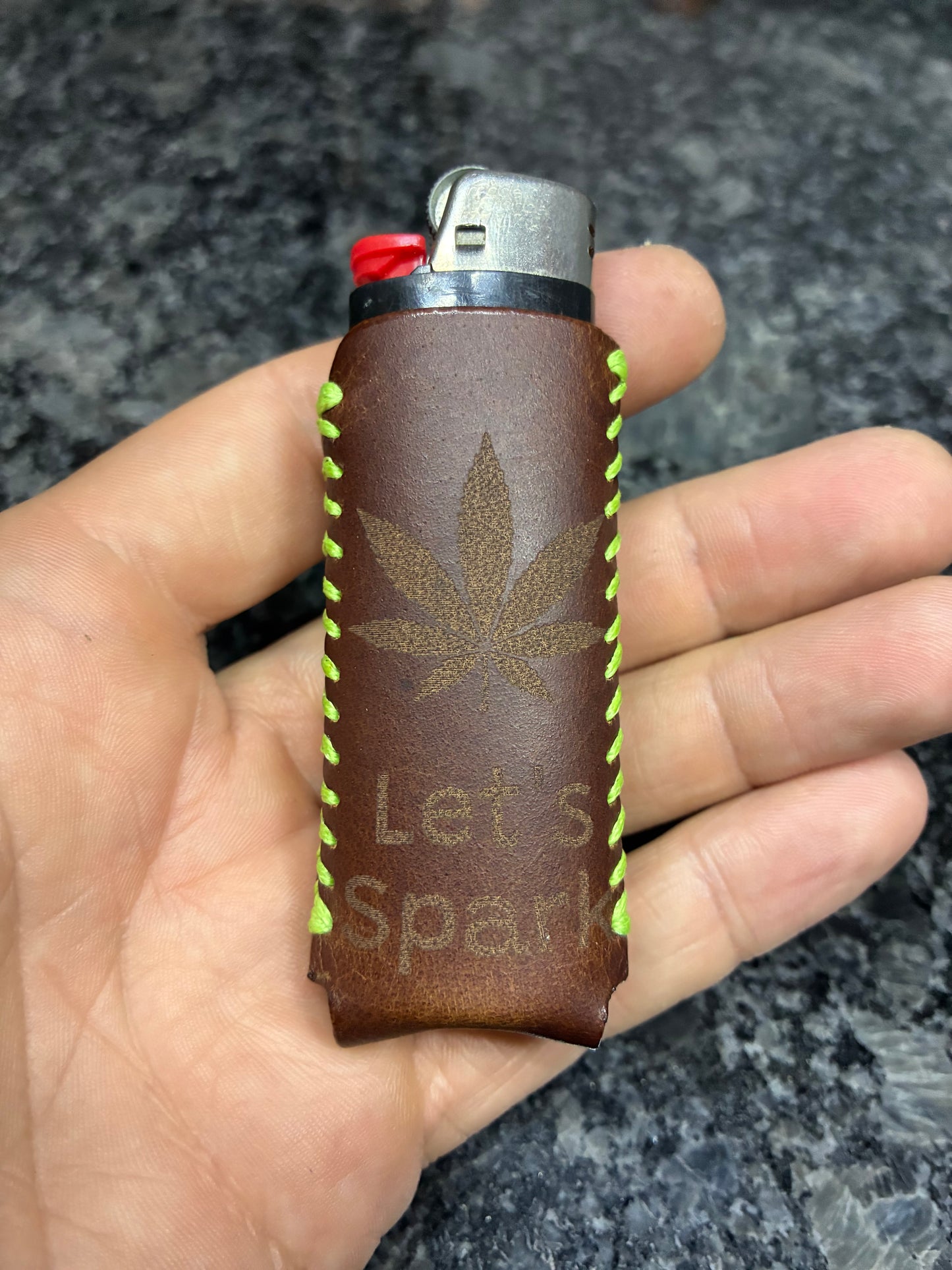 Baseball hand stitched leather lighter case