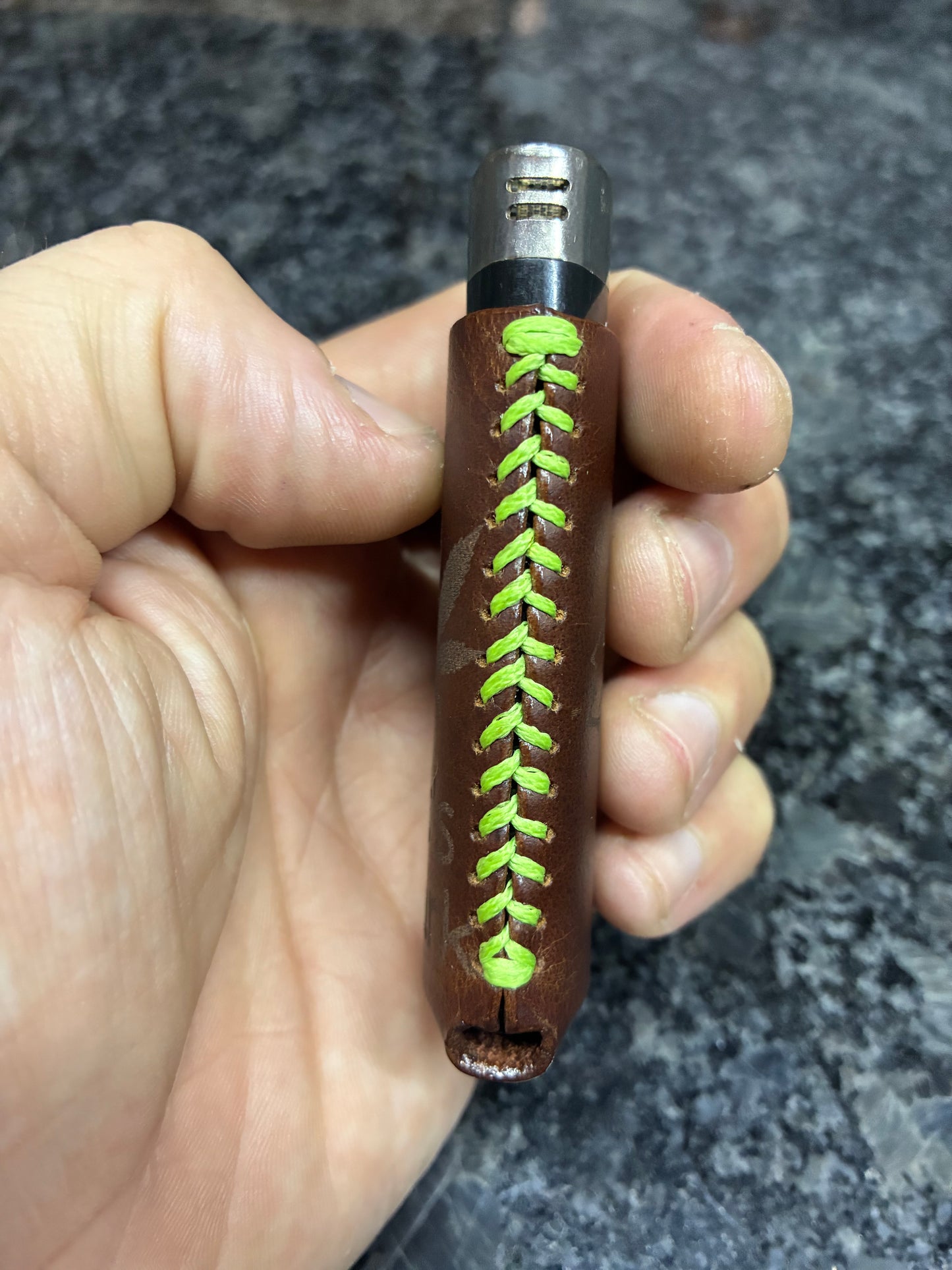 Baseball hand stitched leather lighter case