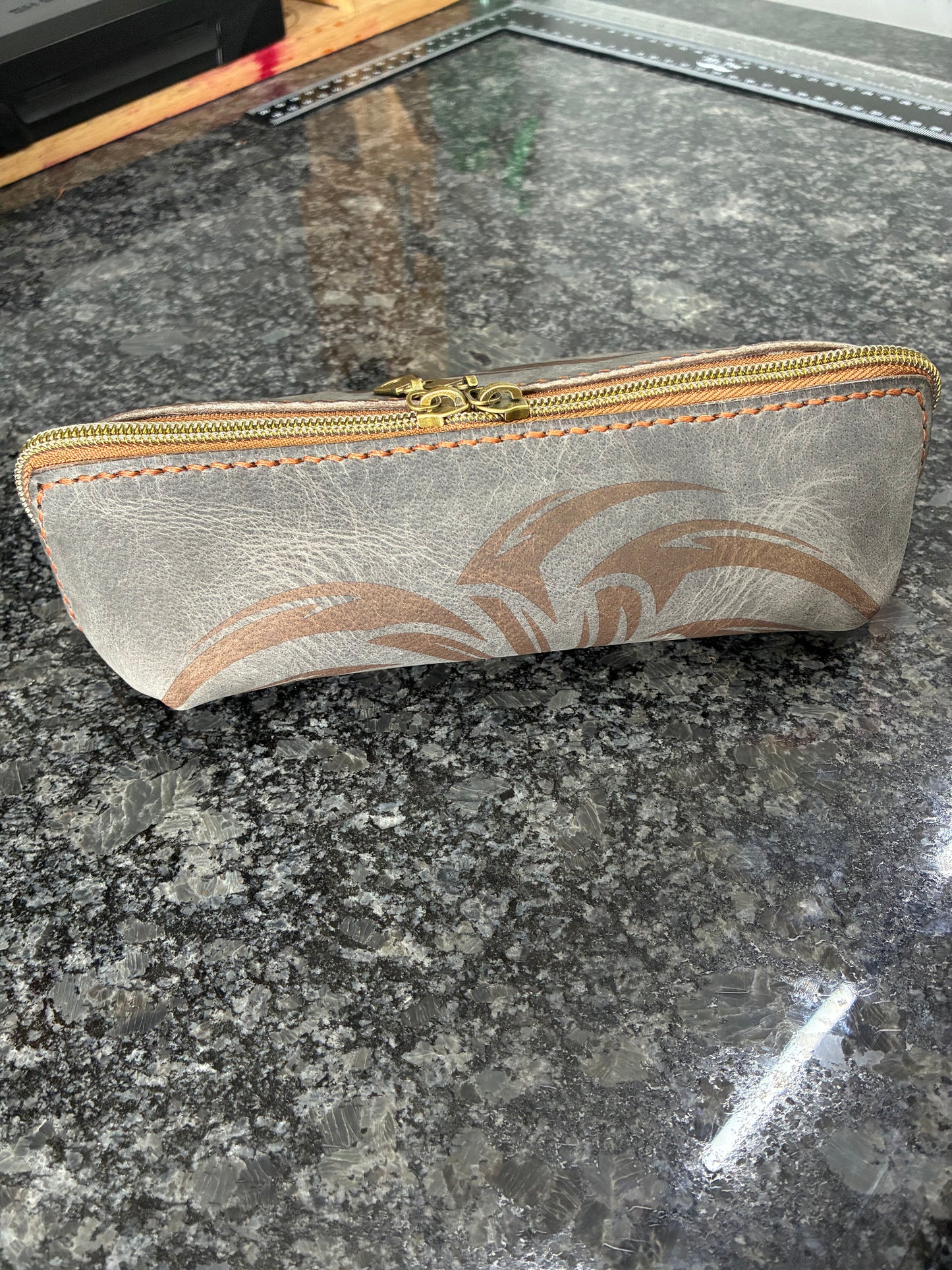 Zippered leather pencil case