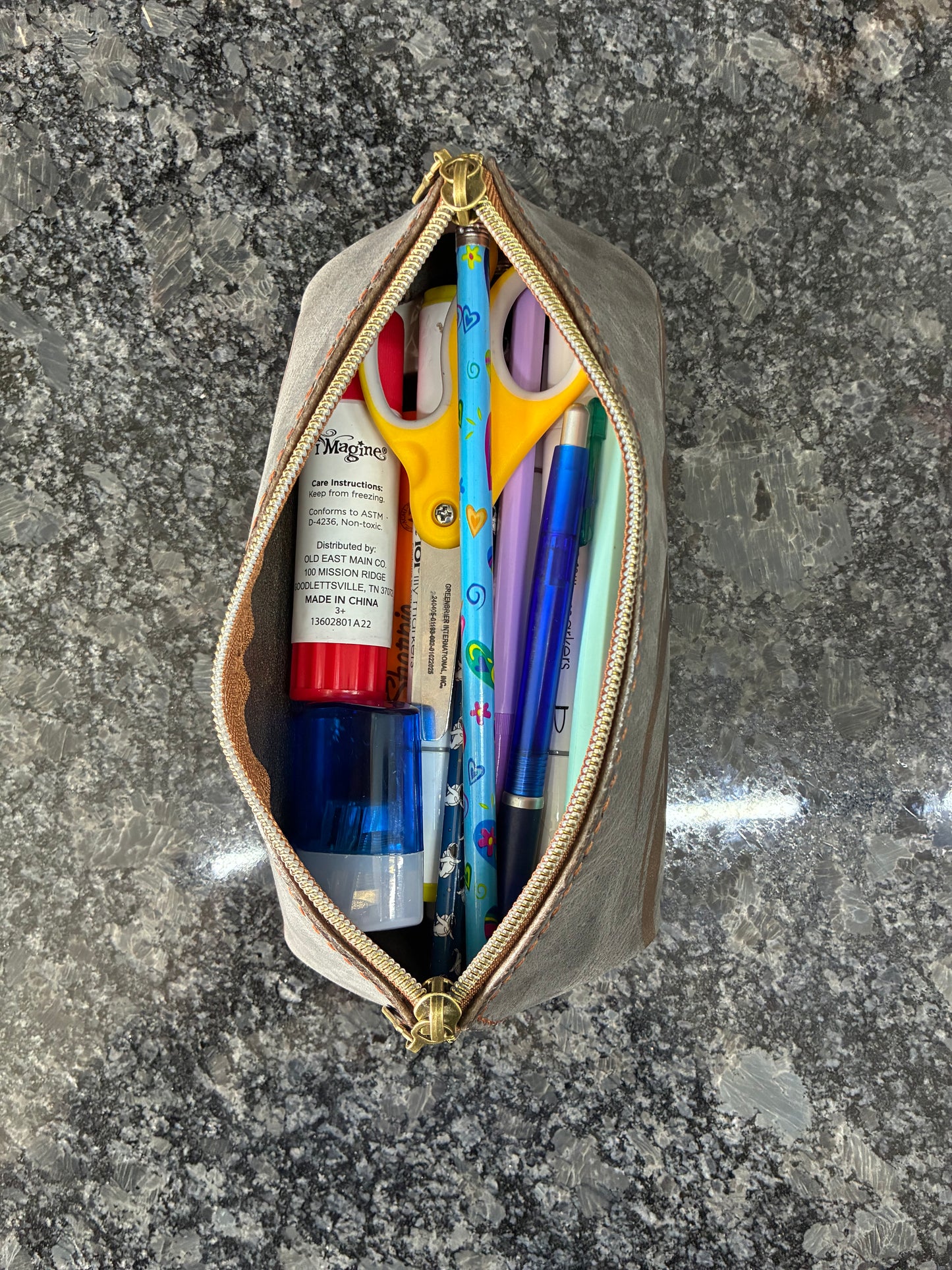 Zippered leather pencil case