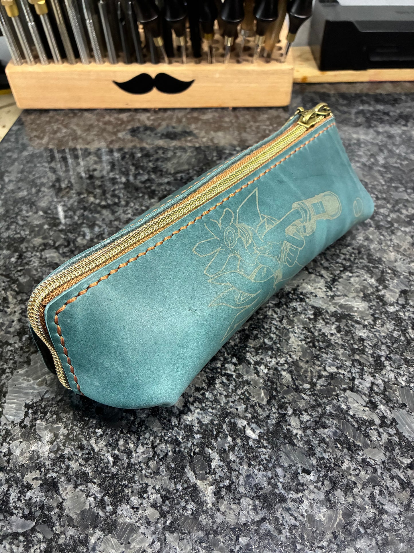 Zippered leather pencil case