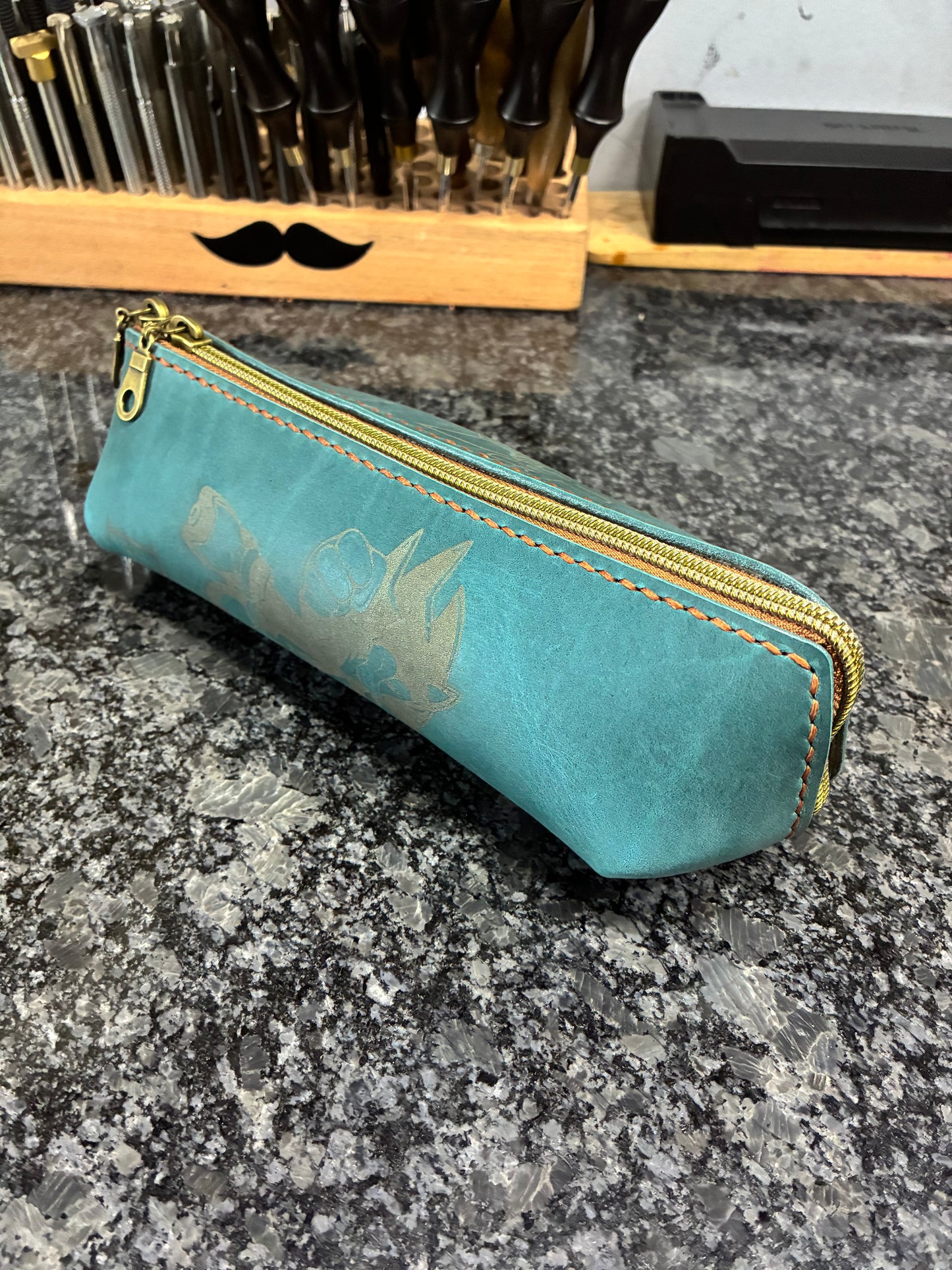 Zippered leather pencil case
